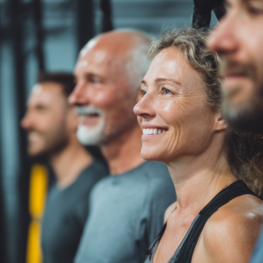 Middle-aged adults engaged in functional fitness training